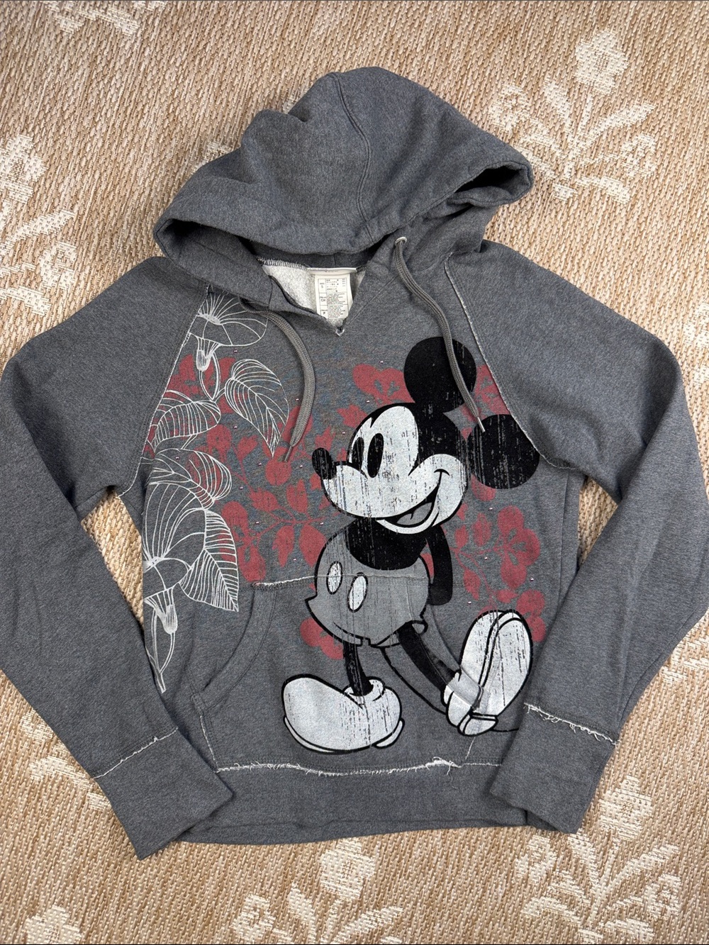 Disney women’s Gray Zip-Up Hoodie with Vintage Mickey Graphic